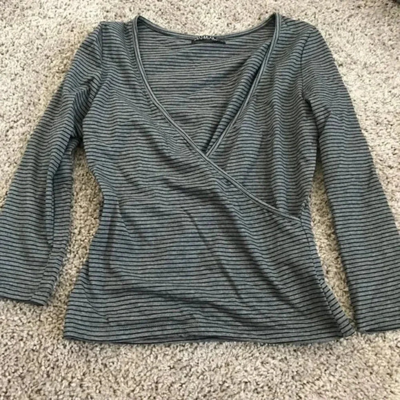 Cotton On Wrap Front Grey Stripe Top - Picture 1 of 3
